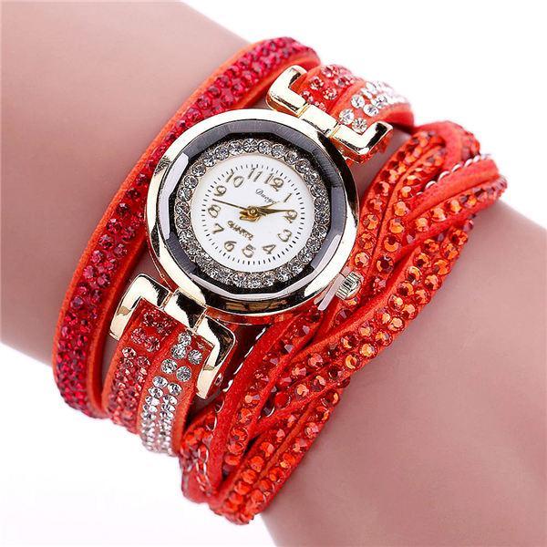 Fashion Casual Gold Quartz Women Rhinestone Watch Braided Leather Bracelet Watch Gift Ladies Wristwatch For Ladies  and Women