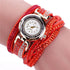 Fashion Casual Gold Quartz Women Rhinestone Watch Braided Leather Bracelet Watch Gift Ladies Wristwatch For Ladies  and Women