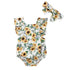 Modern Elegant Baby Girl Floral Romper Jumpsuit Playsuit Clothes Sun suit Baby Clothing WIth Sunflower Design And Bow