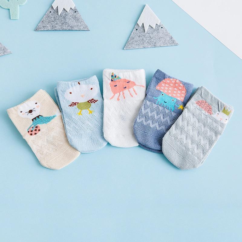 Anti Slip 5 Pairs Cute Cartoon Mesh Thin Soft Cotton Socks For Newborns Baby Girls And Boys