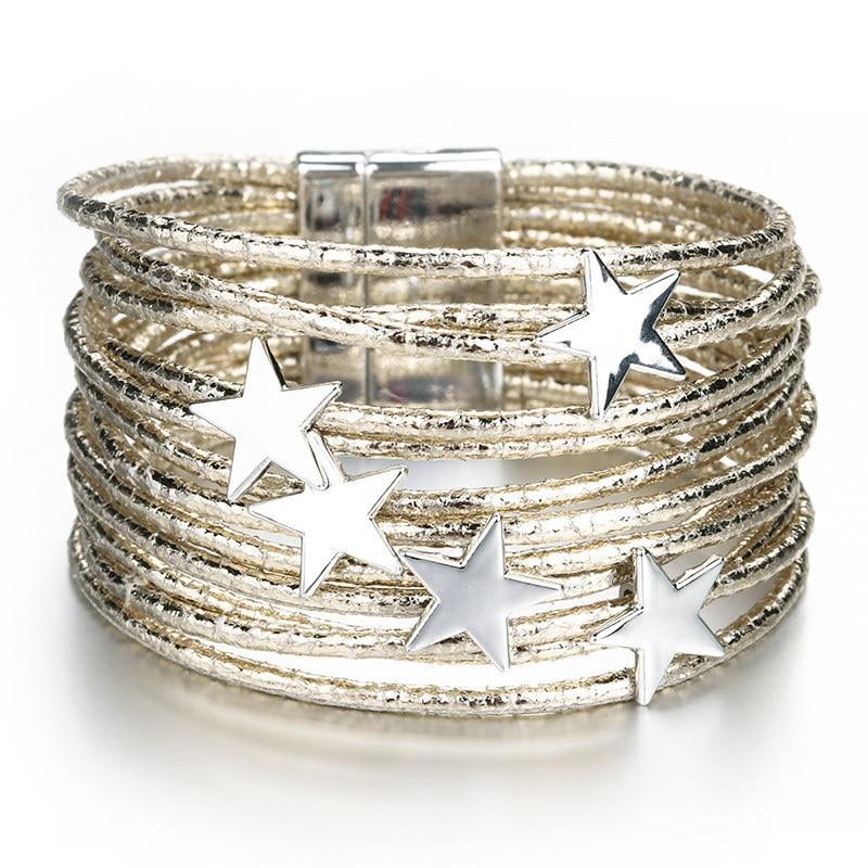 Modern Bohemian Star New Leather Elegant Bracelets Luxury For Women Fashion Pentagram Multi-Layer Wide Wrap Bracelets And Bangles Jewelry