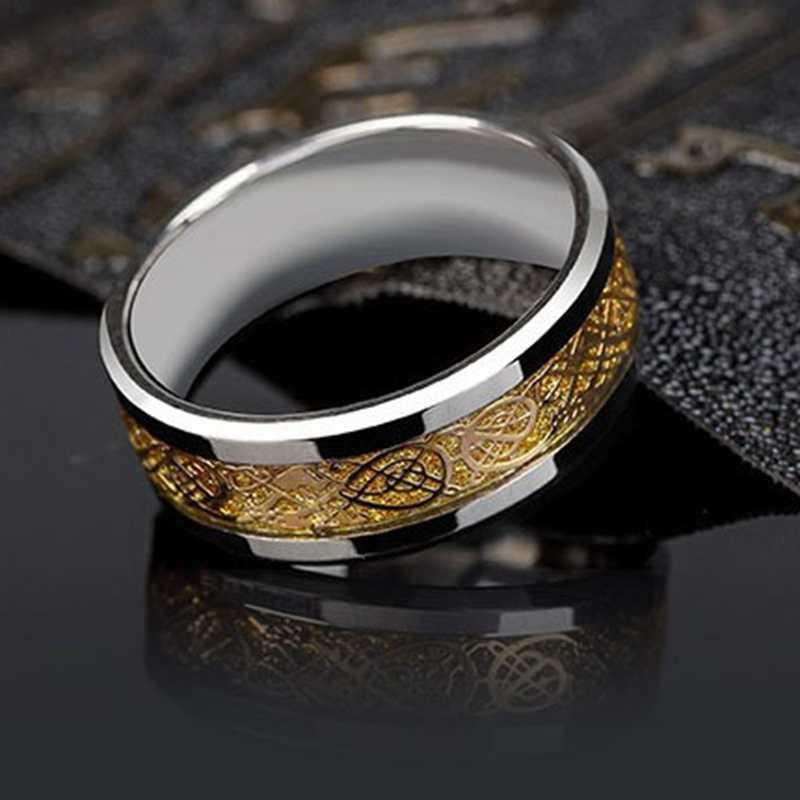 Luxury Vintage Gold  Dragon 316L Stainless Steel Rings For Mens In Lord Wedding Band Style