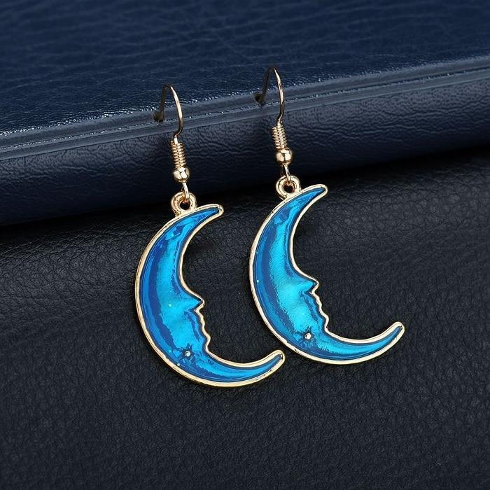 New Modern Fashion Blue Space Universe Elegant Moon Star Luxury Earrings For Women Perfect Gold Color Universe Planet Circle Asymmetry Trendy Long Earrings