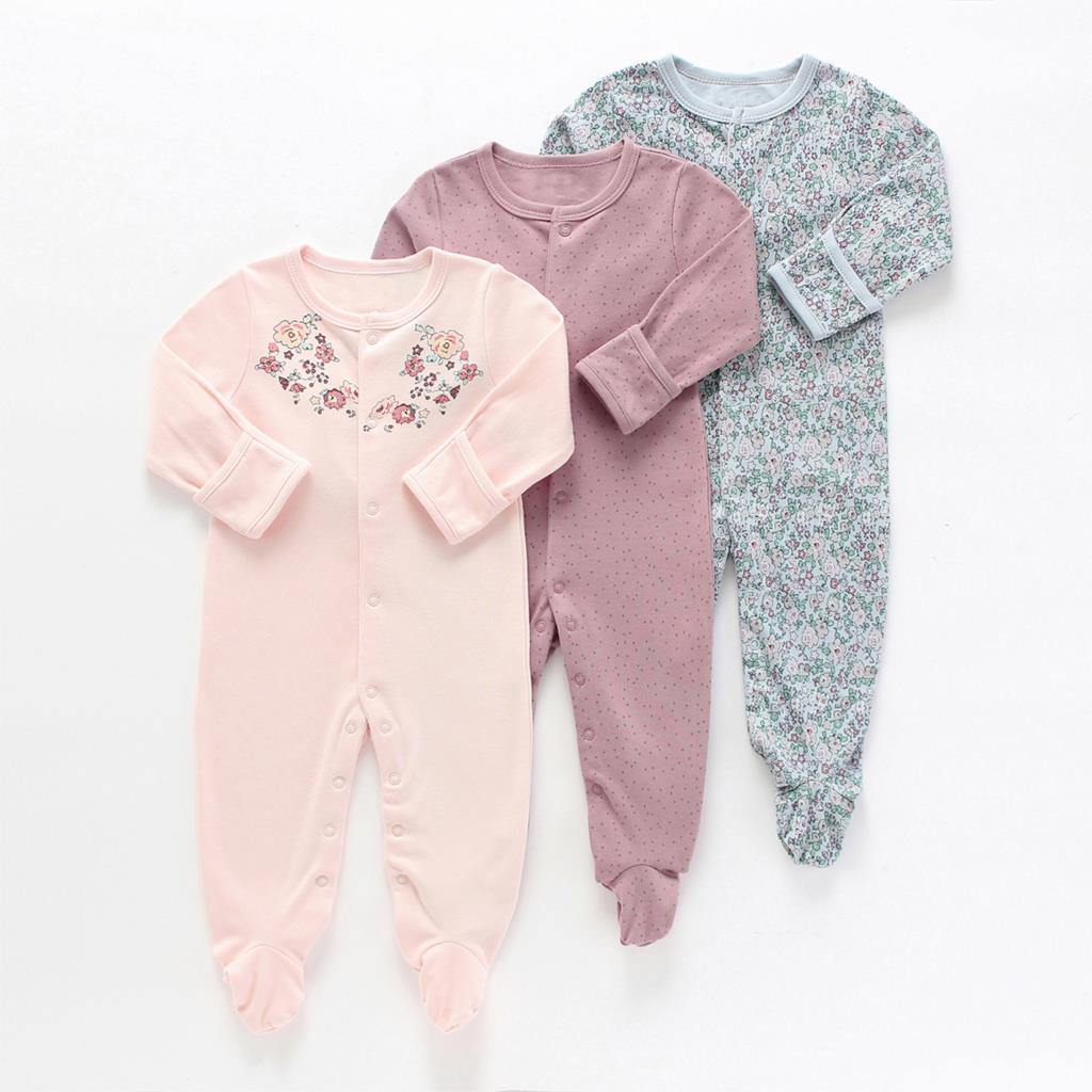 3pcs Set Baby Romper Newborn Sleep suit Flower Baby Rompers Infant Baby Clothes Long Sleeve Newborn Jumpsuits Pajamas for Kids