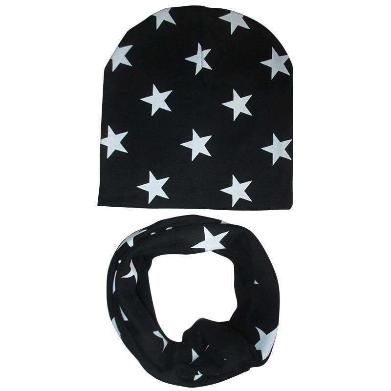 Modern New Trend Baby Hat Scarf Star Prints Cotton Children Boys Girl Cap Beanie Neck Collar Scarf Autumn Winter Warm Kids Hats For Kids