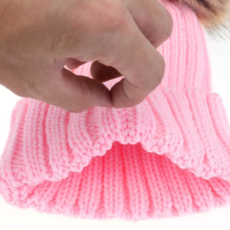 Fashion Parent-child Caps Cute Infant Baby Pom Pom Cap Winter Double Fur Ball Hat Baby Mom Warm Knitted Hat