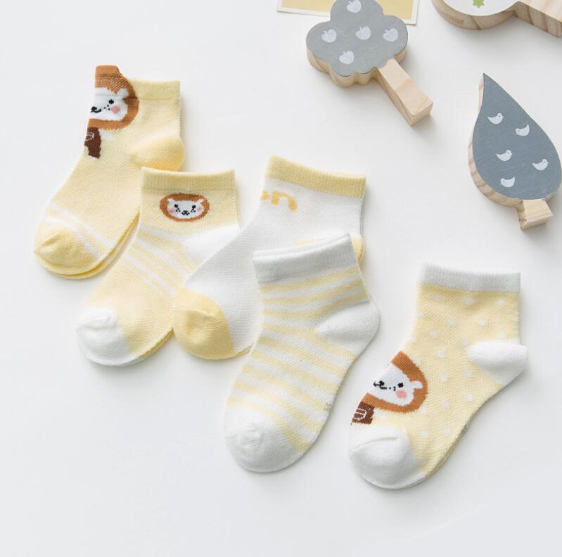 5 Pairs Cute Summer Breathable Mesh Cotton Infant Baby Socks For Newborn Boys And Girls