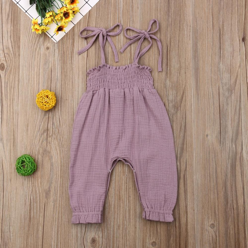 Baby Summer Clothes Sleeveless Strap Pants Solid Overalls Cotton Outfits Jumpsuits/ Romper for Girls