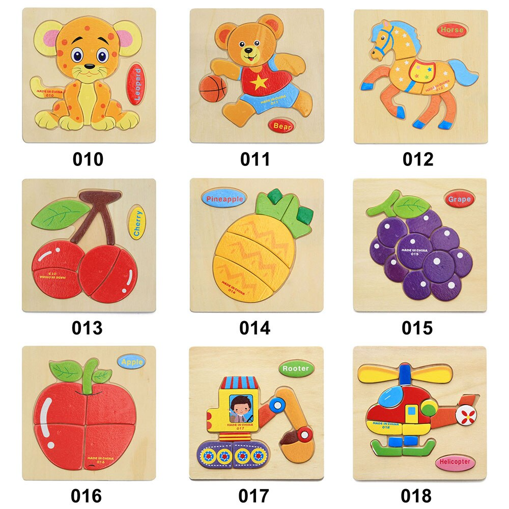 Wooden 3D Stevvex Modern Interesting Baby Learning Puzzles for Children Cartoon Animal Fruit Puzzles Intelligence Kids Children Educational Toy