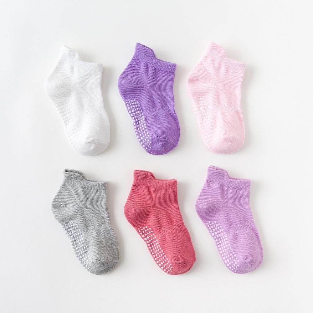 6 Pairs Cotton Children's Anti-slip Low Cut Floor Socks With Rubber Grips For Boys And Girls