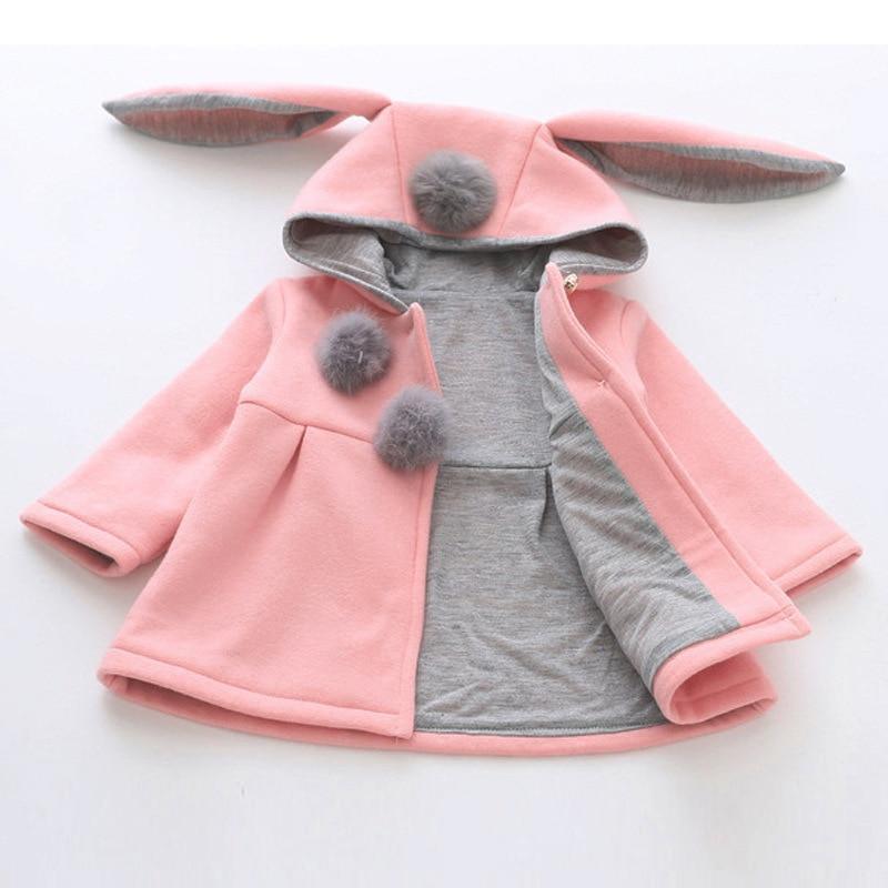 Luxury High Quality Baby Girls Coat Winter Spring Baby Girls Princess Coat Jacket Rabbit Ear Hoodie Casual Outerwear for Baby girl