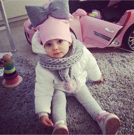 Modern Luxury Toddler Kids Children's Hat Cap With Dots Baby Cotton Colorful Big Large Bow And Scarf fork Kids