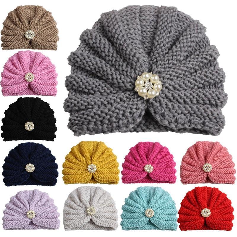 Handmade Knitted Winter Baby Hat for Girls Candy Color Enfant Baby Beanie Turban Hats Newborn Baby Cap