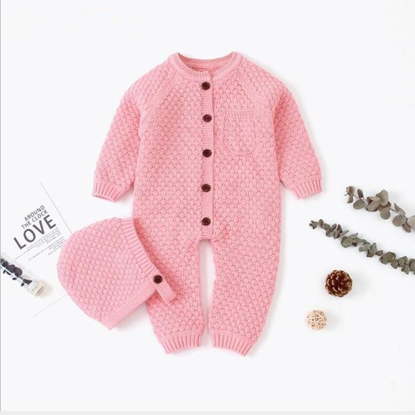 Handmade Girls Romper Knitted Newborn Baby Clothes Romper With Hat Infant Toddler Jumpsuit For Boys And Girls Warm Jumpsuit For Winter