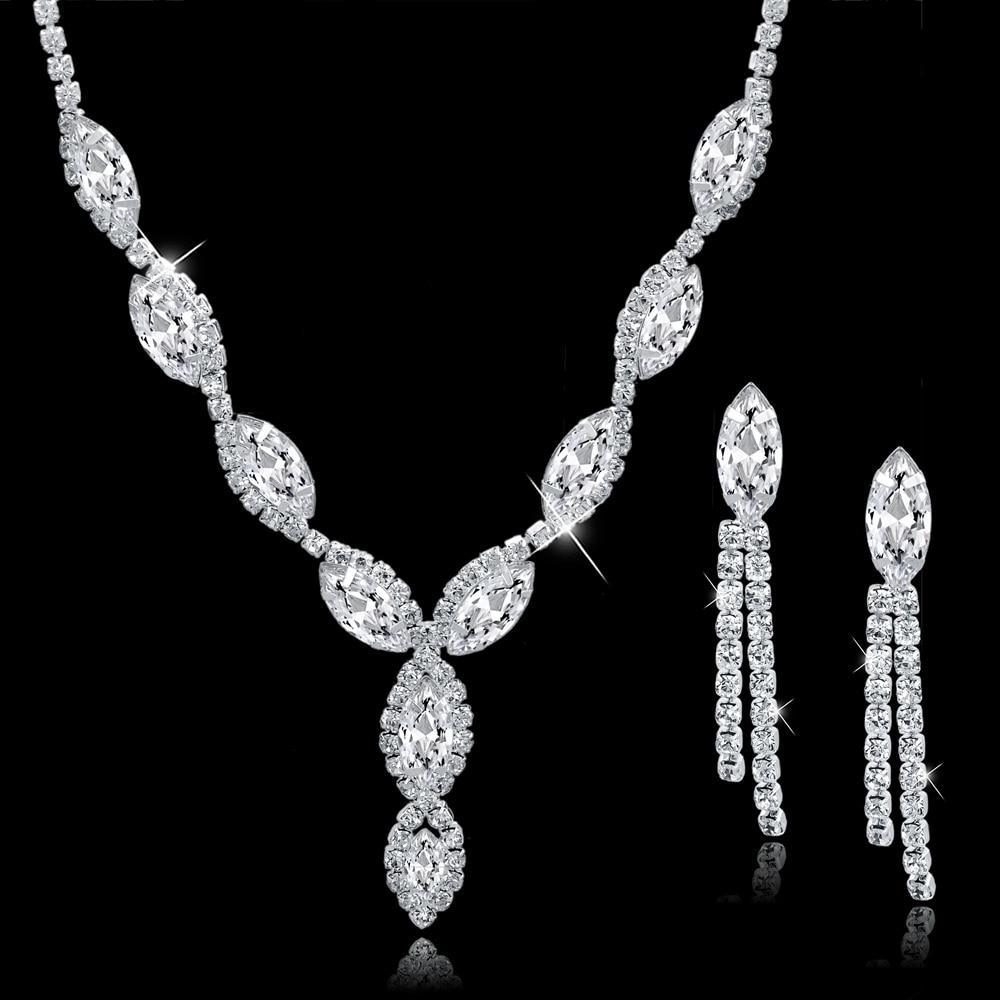 Wedding Jewellery Set Crystal Bridal Jewelry Sets For Women Long Tassel Statement Necklace/Earrings Set