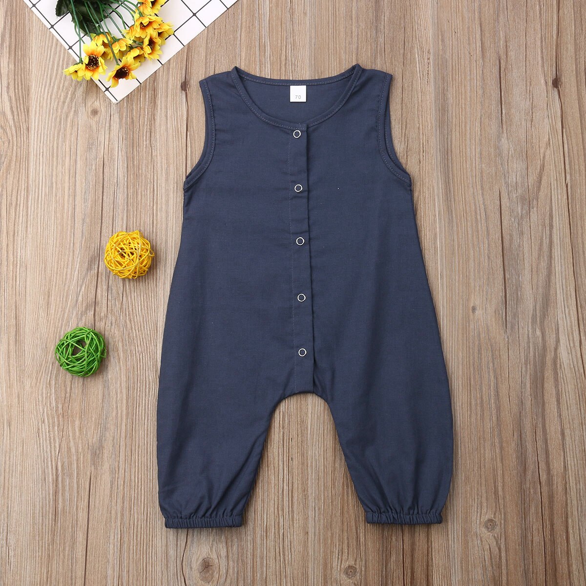 Solid Color Sleeveless Cotton Romper Jumpsuit Playsuit Outfits for Newborn Baby Boy/Girl In Classic Design