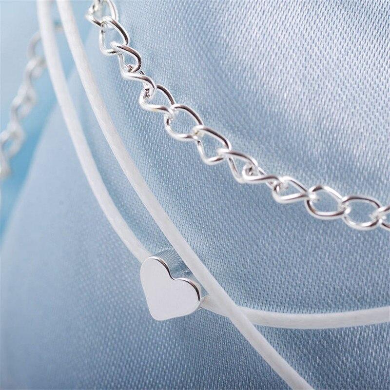 Heart Bohemian Silver Color Anklet Bracelet Heart shape Female Anklets foot Jewelery Style 2020