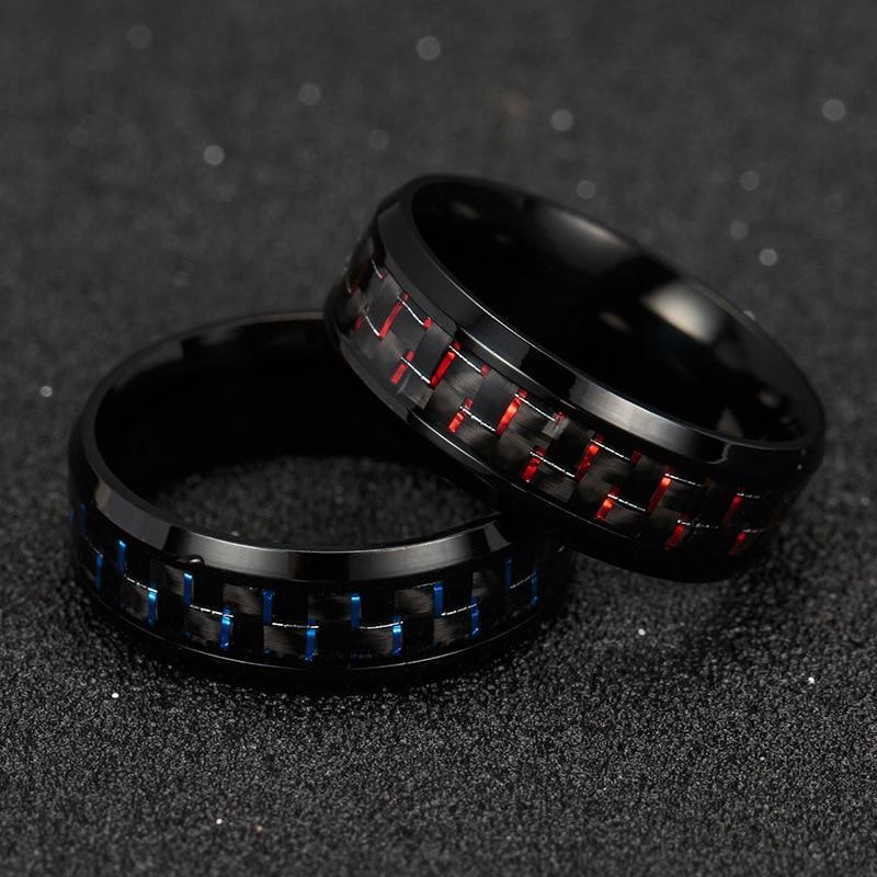 Titanium Steel Black Carbon Fiber Rings Fashion Red Blue Ring Men Cool Jewelry