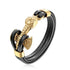 Genuine Leather Anchor Bracelet Men Lion Double Wolf Shackles Stainless Steel Charm Bracelets Wristband Fashion Jewelry