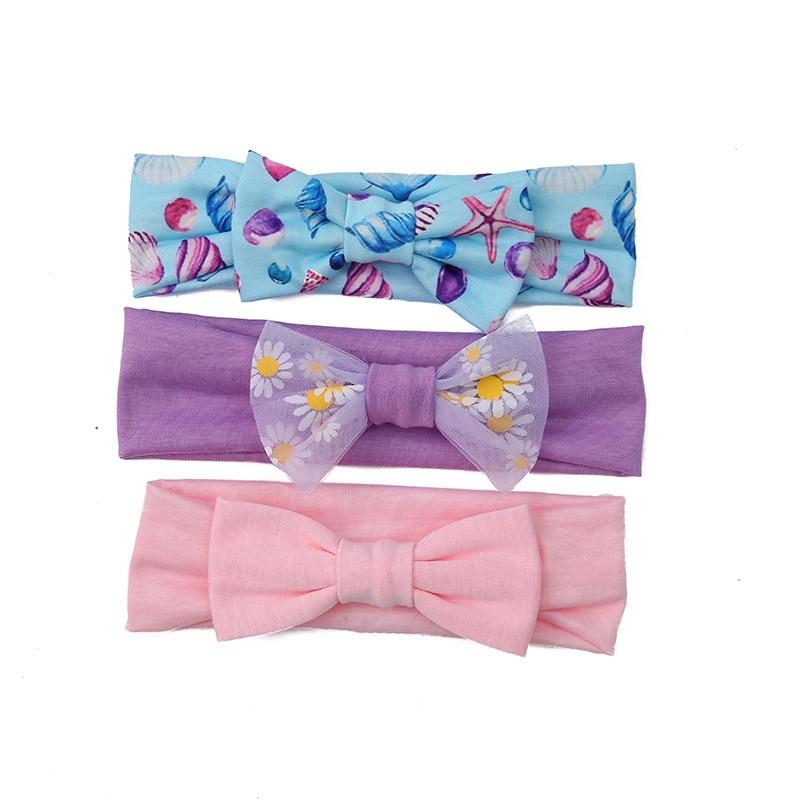 Summer Cute Floral Bows Baby Girl Headbands Elastic Bowknot Newborn Hair Band Turban Set Hair Accessories Bow Set For Kids