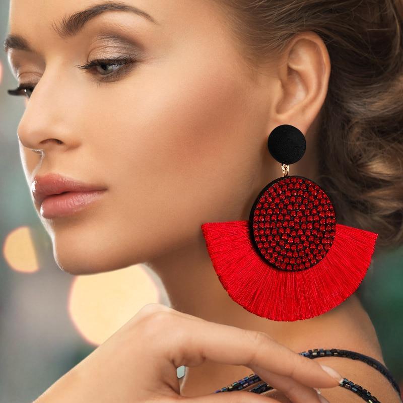 Luxury Elegant Tassel Modern Tassel Earrings for Women In  Cotton Silk Fabric Long Fringe Drop  Earrings Design