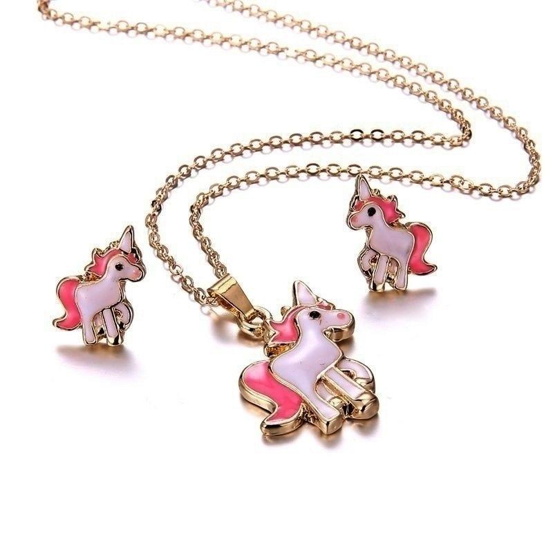 Modern Luxury New Elegant Necklace Earrings and Brecelet in On Amazing Good-Looking Cartoon Unicorn Set For Girls Kids and Woman