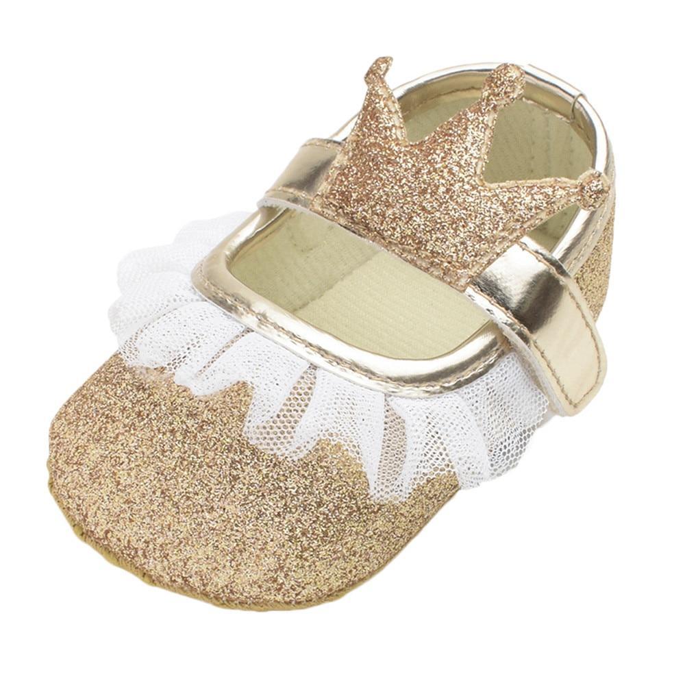 Newborn Infant Baby Girls Shoes Toddler Kids Princess Crown Glitter Design Shoes Soft Sole Anti-slip