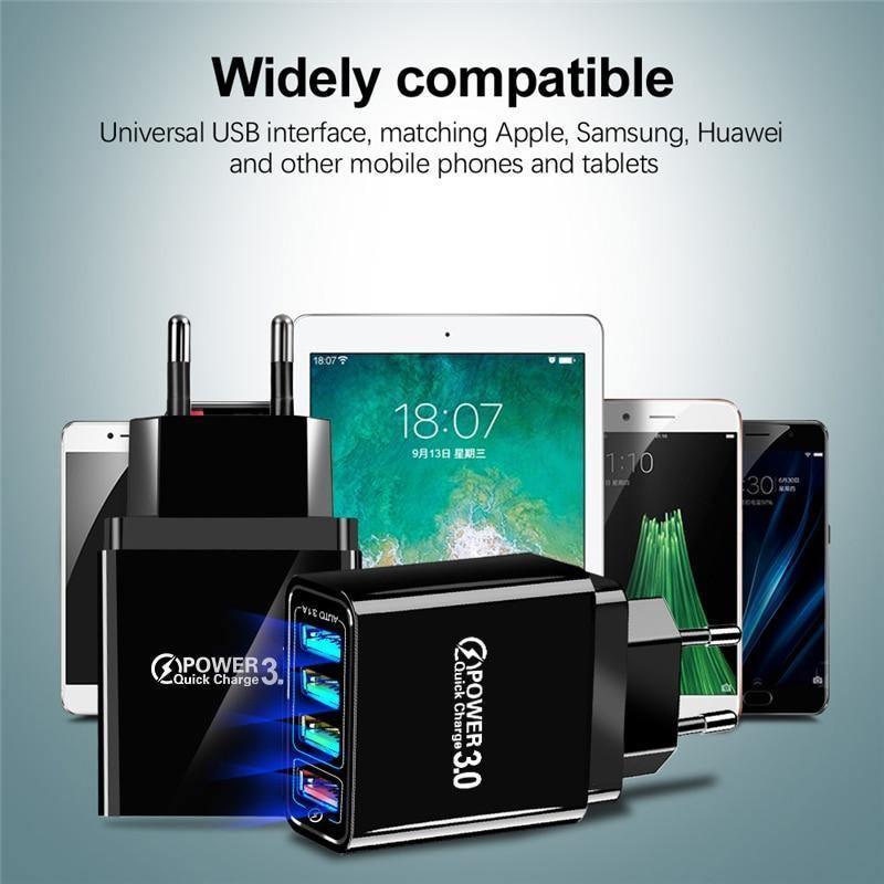 Modern Black 48W Quick Charger 3.0 USB Charge Plug Wall Mobile Phone Charger Adapter Fast Charging