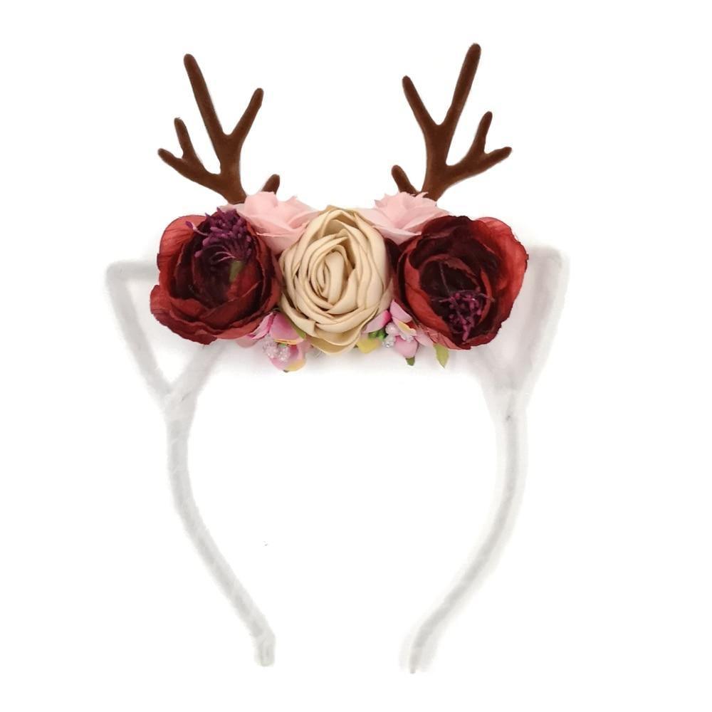 Luxury Christmas Antler Baby Girl Headbands Hair Accessories Xmas Deer Ear Flower Crown Hairband for Newborn Baby