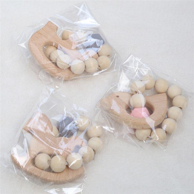 Modern Baby Silicone Wooden  Nursing Bracelets Wood Teether Silicone Beads Teething Wood Rattles Toys for Baby