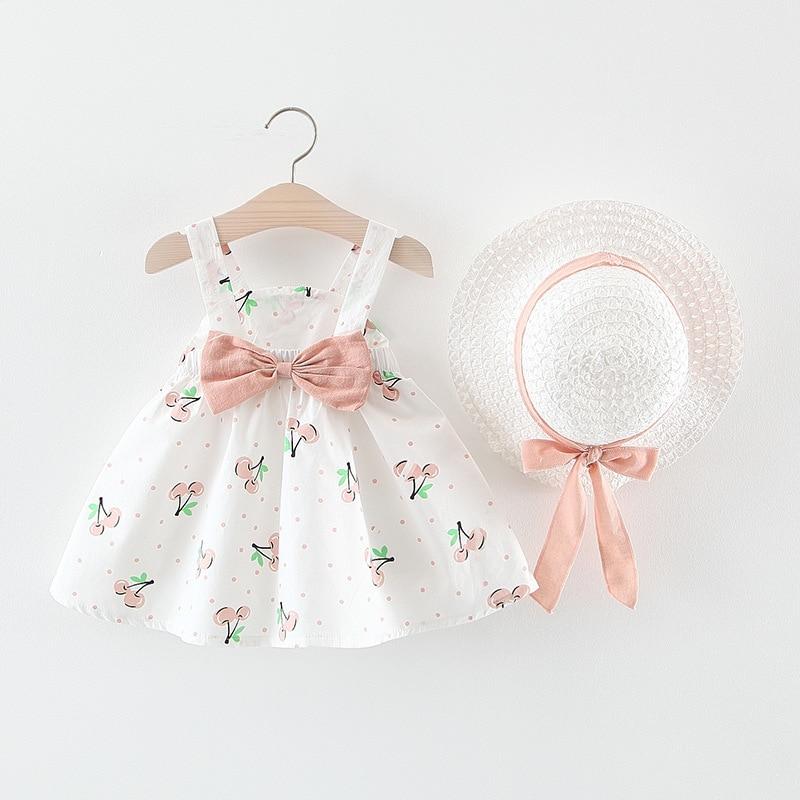 Summer Girl Kids Sleeveless Print Floral Birthday Party Princess Dress With Hat In Modern NEw Elegant Design For Girls Kids 6-24Months