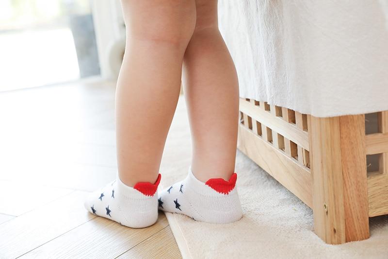 5 Pairs Cotton Mesh Cute Lovely Short Baby White Comfortable Sock With Red Heart For Girls And Boys