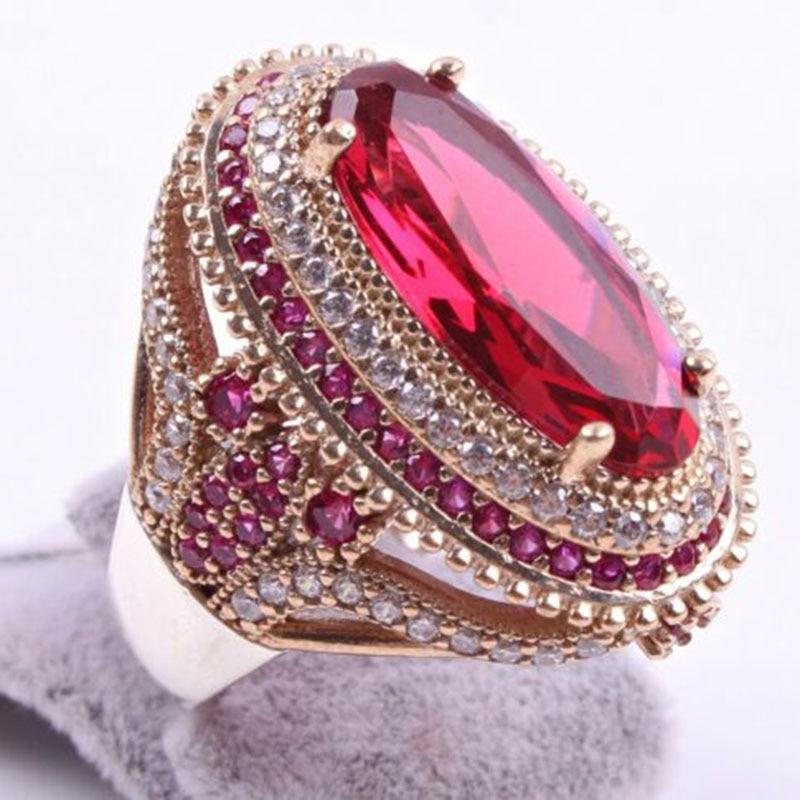 Gorgeous Large Oval Pink Red Stone Elegant Rings For Women Luxury Filled CZ Weddings Rings Amazing Engagement Jewelry Gifts