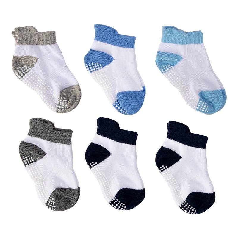 6 Pairs Cotton Baby 's Non-slip Boat Low Cut Floor Socks With Rubber Grips For Boys & Girls Sock