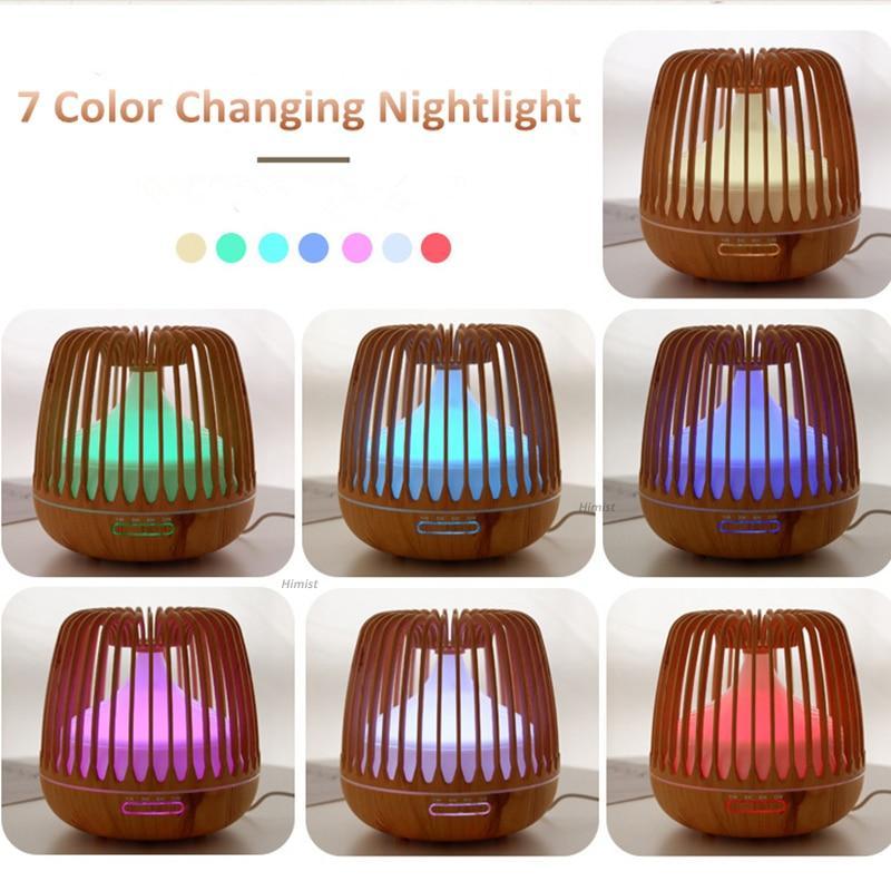 Unique Modern Handmade 500ML Aroma Essential Oil Diffuser Ultrasonic Air Humidifier Wood Grain 7 Color Changing LED Light Cool Mist Difusor for Home Bedroom Room and Living Room