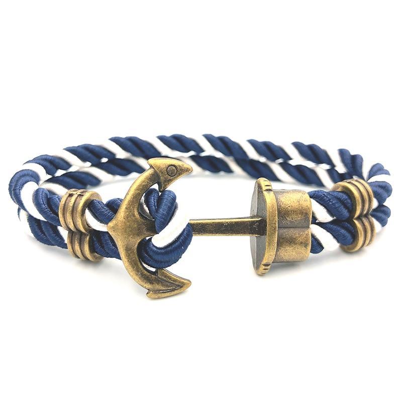 Luxury Modern Handmade Stainless Stell Men Anchor Bracelet made of Nylon in Navy Blue Color For Man