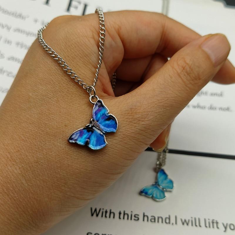 New Purple Blue Butterfly Pendant Necklace for Women In Vintage Cute Fashion Necklace Wedding Necklace Choker Jewelry Accessories Style