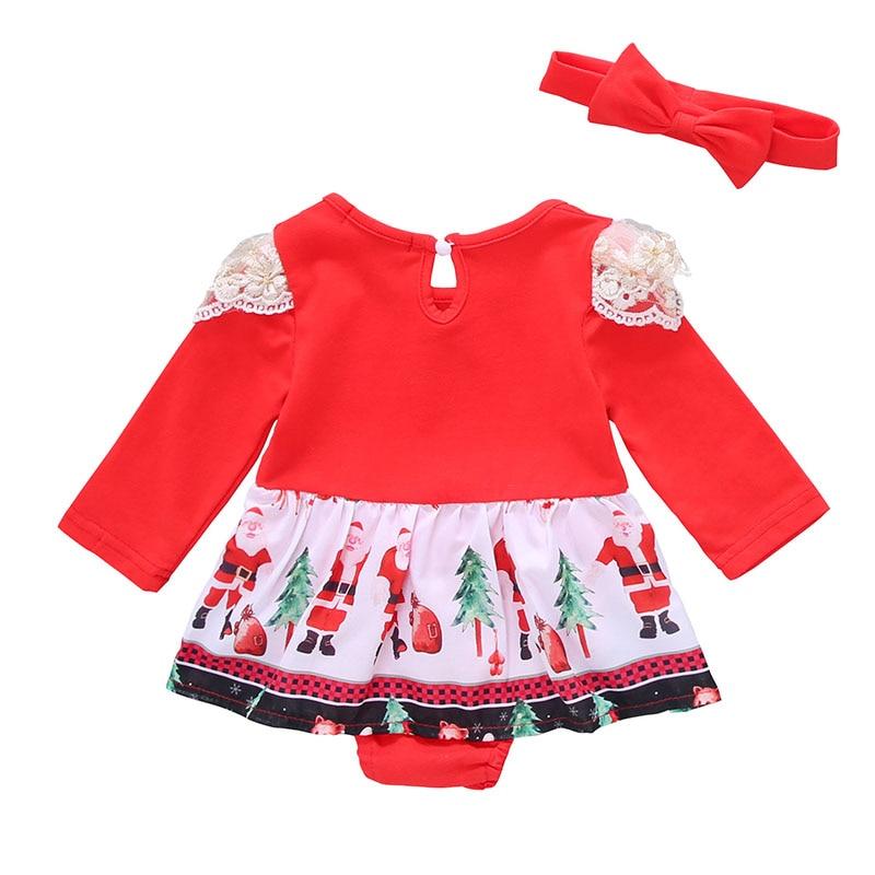 Christmas Outfits Long Sleeve Ruffles Romper Dress Cotton Santa Claus Puffy Baby Girl Party Clothes Set