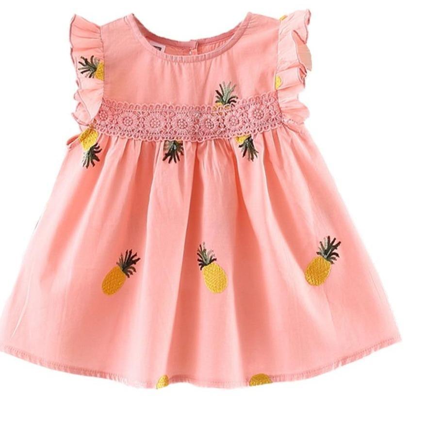 Summer Baby Frill Sleeve Newborn Infant Dresses Cotton Pineapple Sleeveless Toddler Dresses For Girls