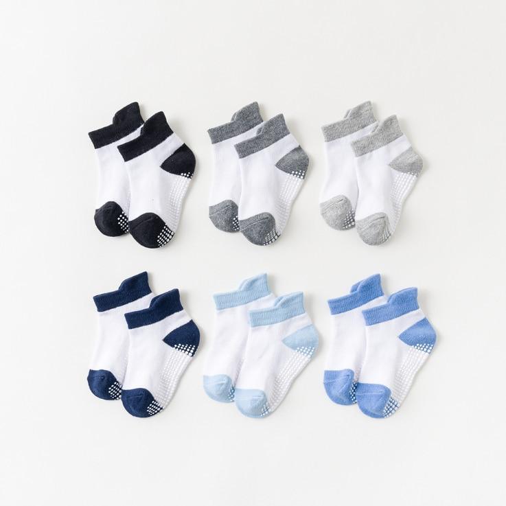 6 Pairs Cotton Children's Anti-slip Low Cut Floor Socks With Rubber Grips For Boys And Girls