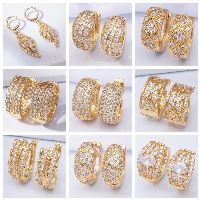 Indian Jewelry Luxury Designer Gold Earrings  AAA Cubic Zirconia Small Hoop Earrings for Women