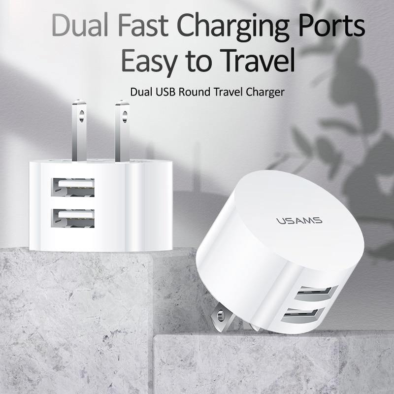 White Fast Charging 2.1A 2 Port EU/UK/US Plug Wall Charger Mobile Round Phone Chargers