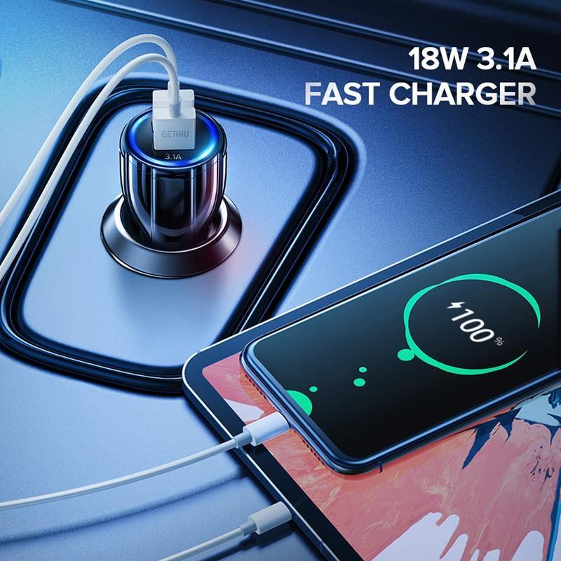 Car LED 18W 3.1A Charger Dual USB Fast Charging QC Phone Charger Adapter Cars Gadgets