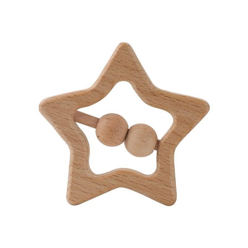 Modern Wooden Rattle Beech Bear Hand Teething Wooden Ring Baby Rattles Play Educational Toys For Kids