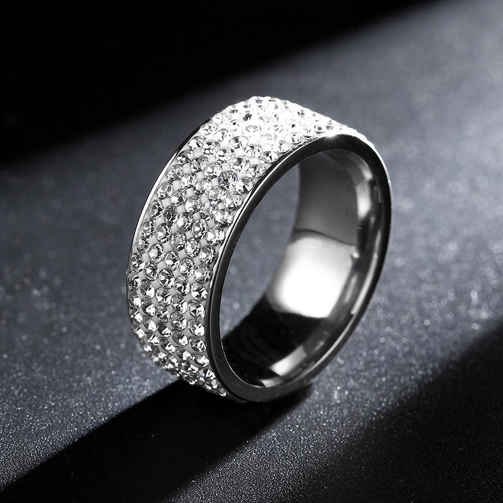 Luxury Modern Stainless Steel Ring With 5 Rows Gold Color Diamonds Crystal Ring Made for Wedding Rings for Women Men In Elegant Jelwery  Design