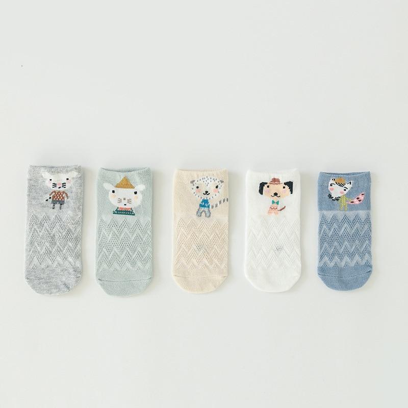 5 Pairs Thin Combed Cotton Cute Animal Baby Socks Mesh Short Socks For Newborns Boys & Girls