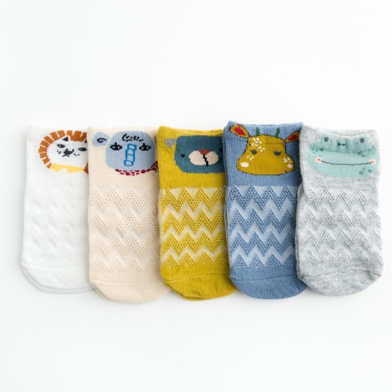 Anti Slip 5 Pairs Cute Cartoon Mesh Thin Soft Cotton Socks For Newborns Baby Girls And Boys