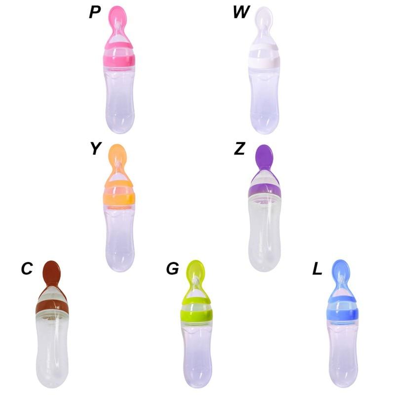 Silicone Baby Bottle With Spoon Food Supplement Bottles Squeeze Spoon Milk Feeding Bottle Cup For Baby and Kids