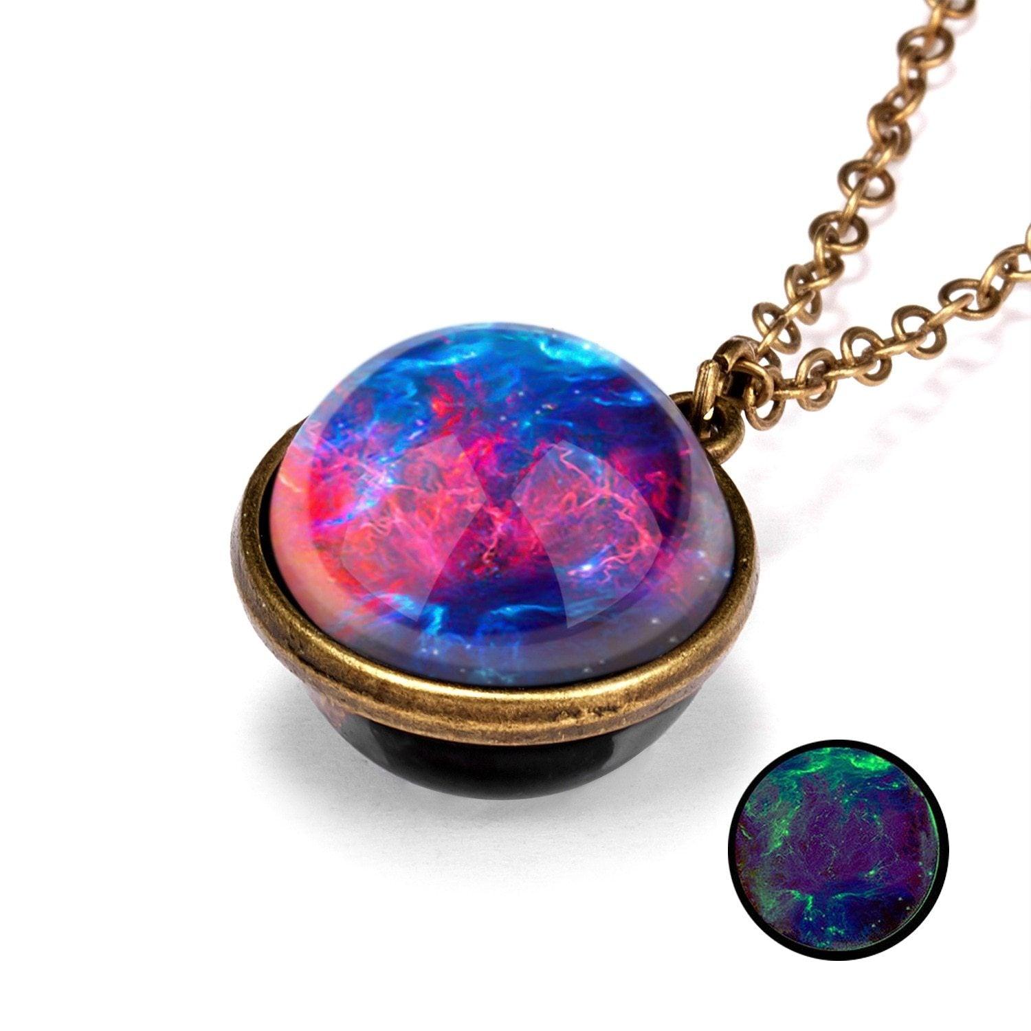 New  Galaxy Double Sided Pendant Necklace IN Universe Planet Jewelry Glass Art Picture Handmade Statement Necklace art Design