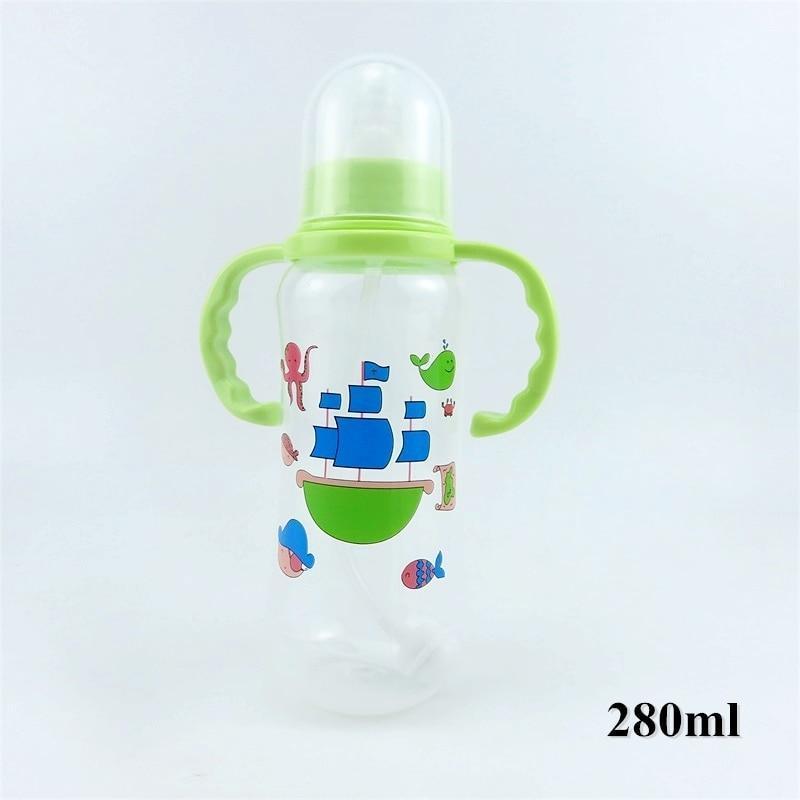 Unisex Baby 150/280ml Wide Mouth Soft Silicone Cover Straw Drinking Milk Bottle For Newborn Nursing Product With Handle